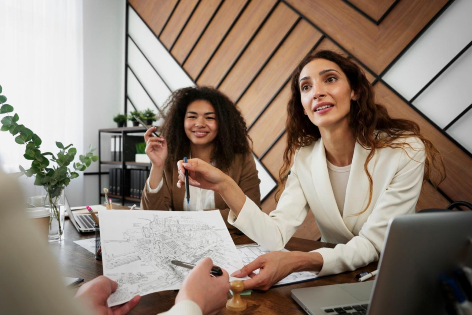 Ambiente corporativo moderno com análise de dados financeiros